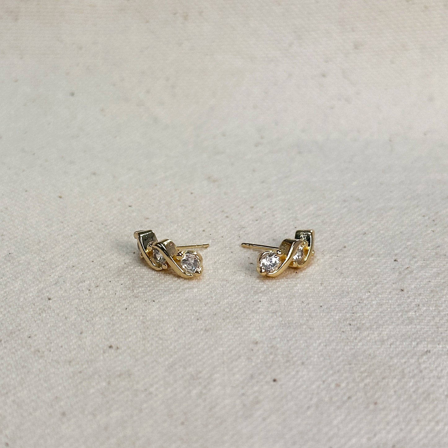 Triple CZ Stud Earrings 18K Gold Filled - 15mm Sparkly Cubic Zirconia Studs