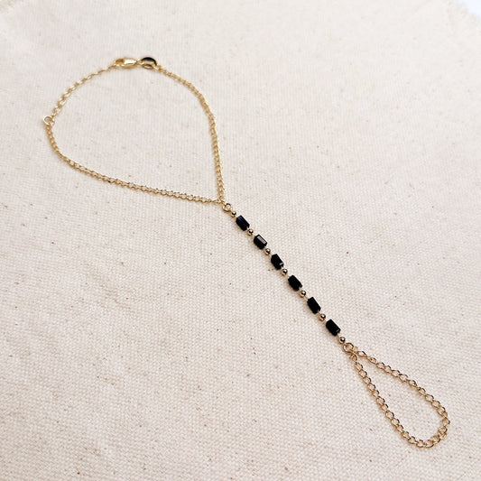 Hand Chain Bracelet | Black Crystal Jewelry | Boho Hand Jewelry