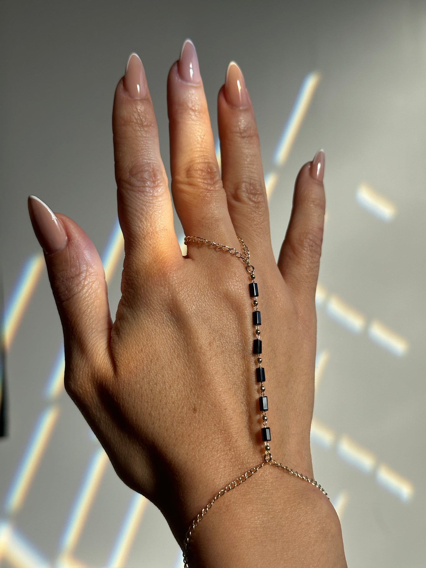 Hand Chain Bracelet | Black Crystal Jewelry | Boho Hand Jewelry