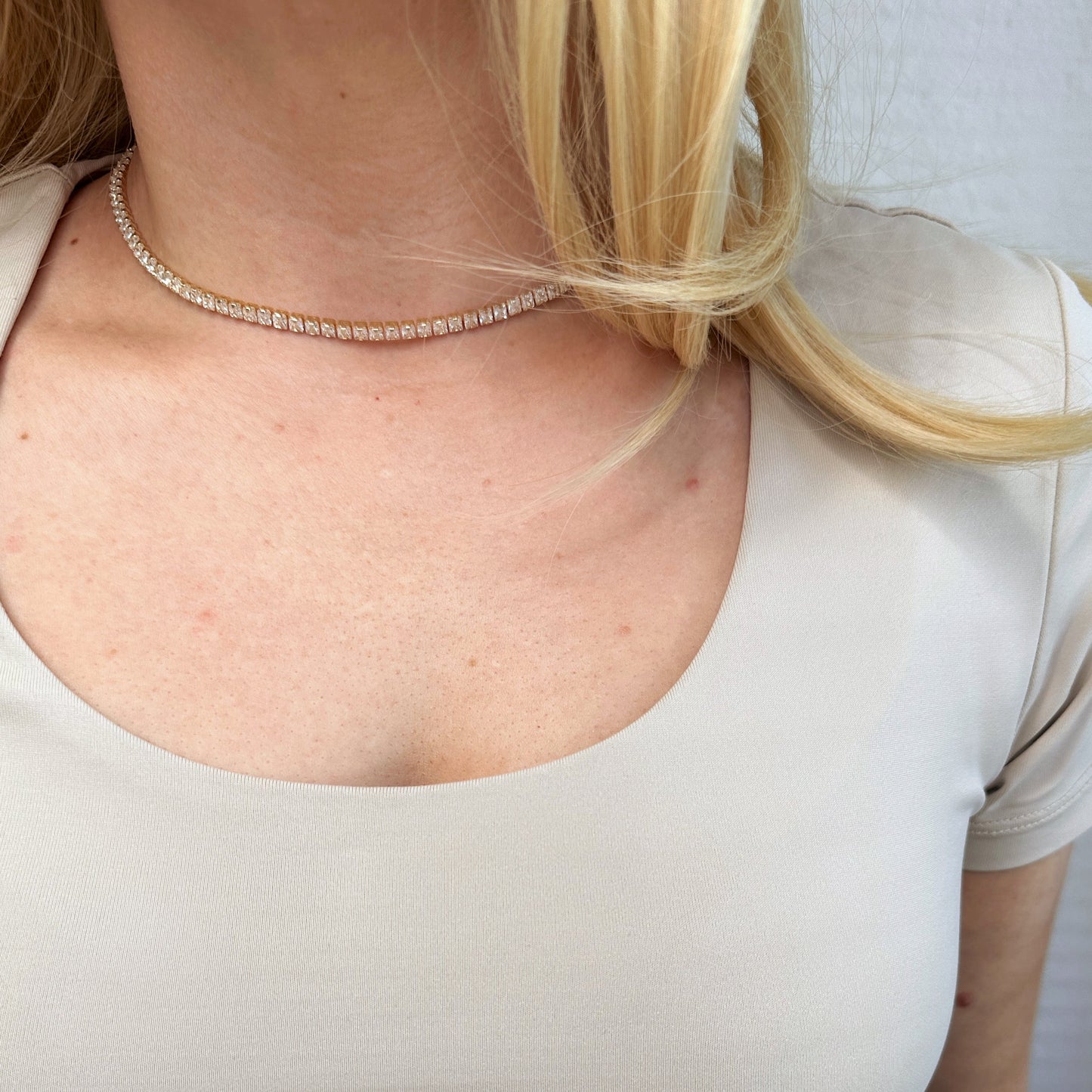 Dainty Tennis Necklace | 3mm CZ Tennis Chain | Minimalist Diamond Look Necklace | Layering Necklace