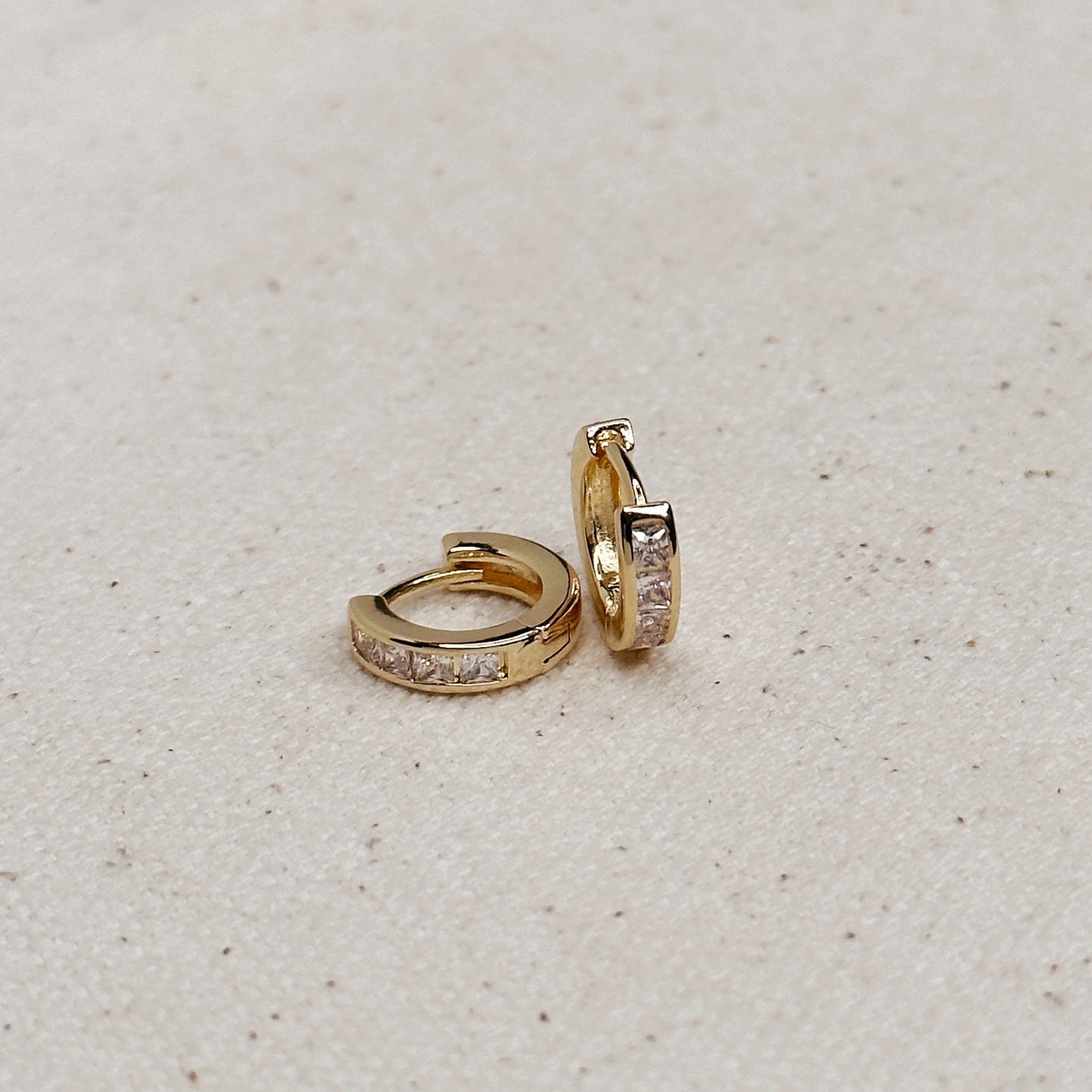 CZ Line Clicker Hoop Earrings - Small Crystal Huggie Hoops 12mm | Sparkly Minimalist Earrings for Women | Hypoallergenic