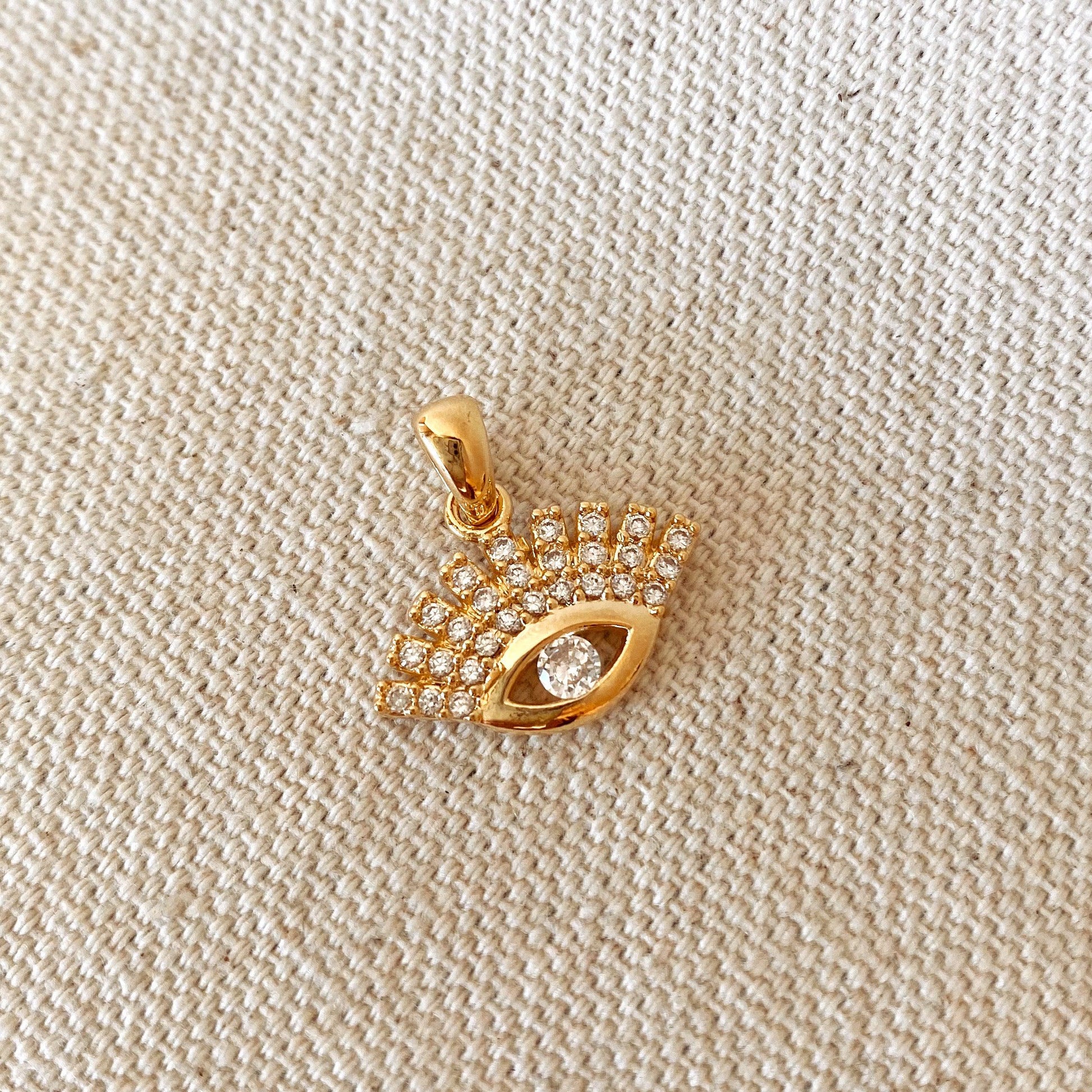 GoldFi Dainty Cubic Zirconia Evil Eye Pendant in 18k Gold Filled