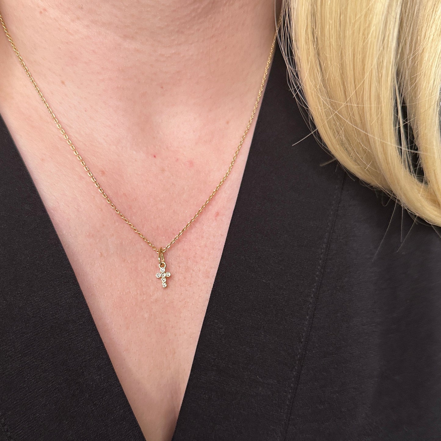 Mini Cross Charm with CZ Crystals - Dainty Religious Pendant for Women | Hypoallergenic Faith Jewelry