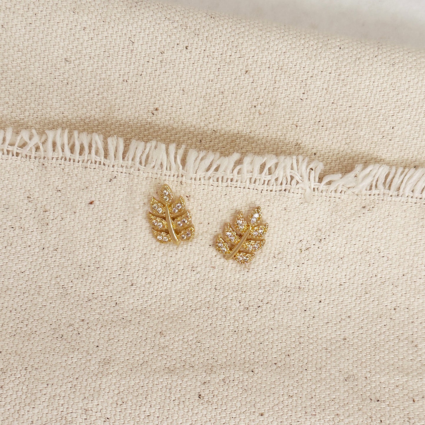 18k Gold Filled CZ Leaf Stud Earrings
