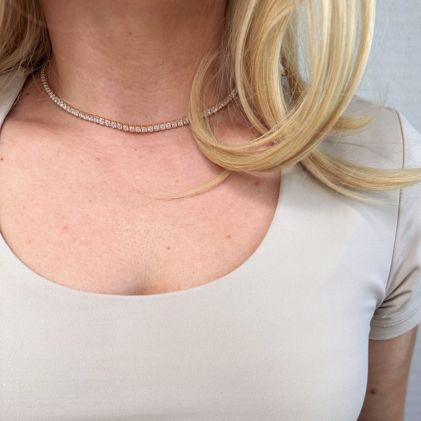 Dainty Tennis Necklace | 3mm CZ Tennis Chain | Minimalist Diamond Look Necklace | Layering Necklace