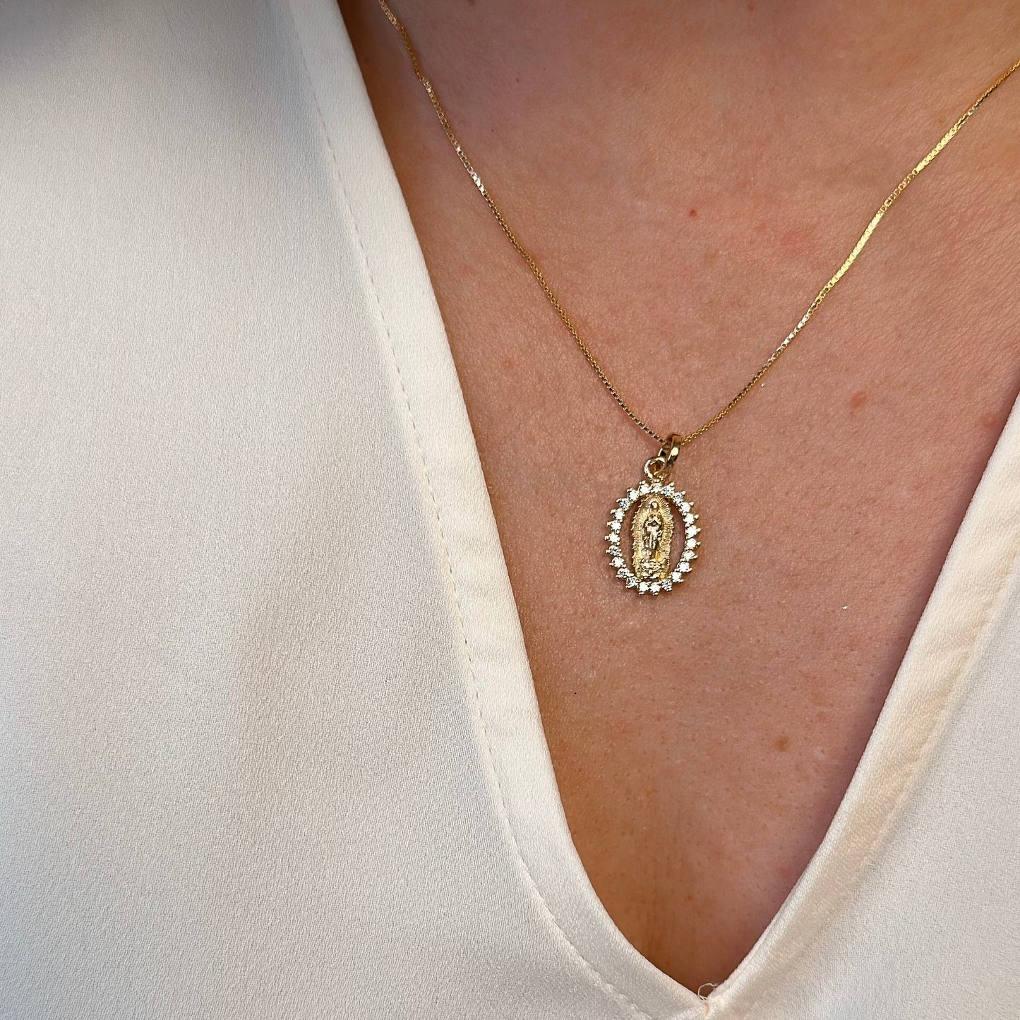 Lady of Guadalupe Pendant - Religious Jewelry with CZ