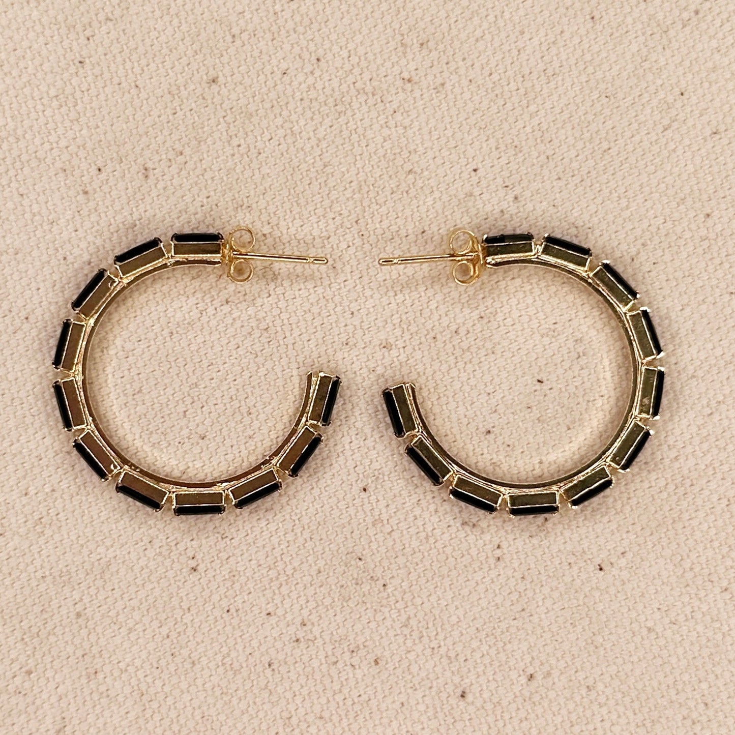 18k Gold Filled Black Baguette Cubic Zirconia Hoop Earrings