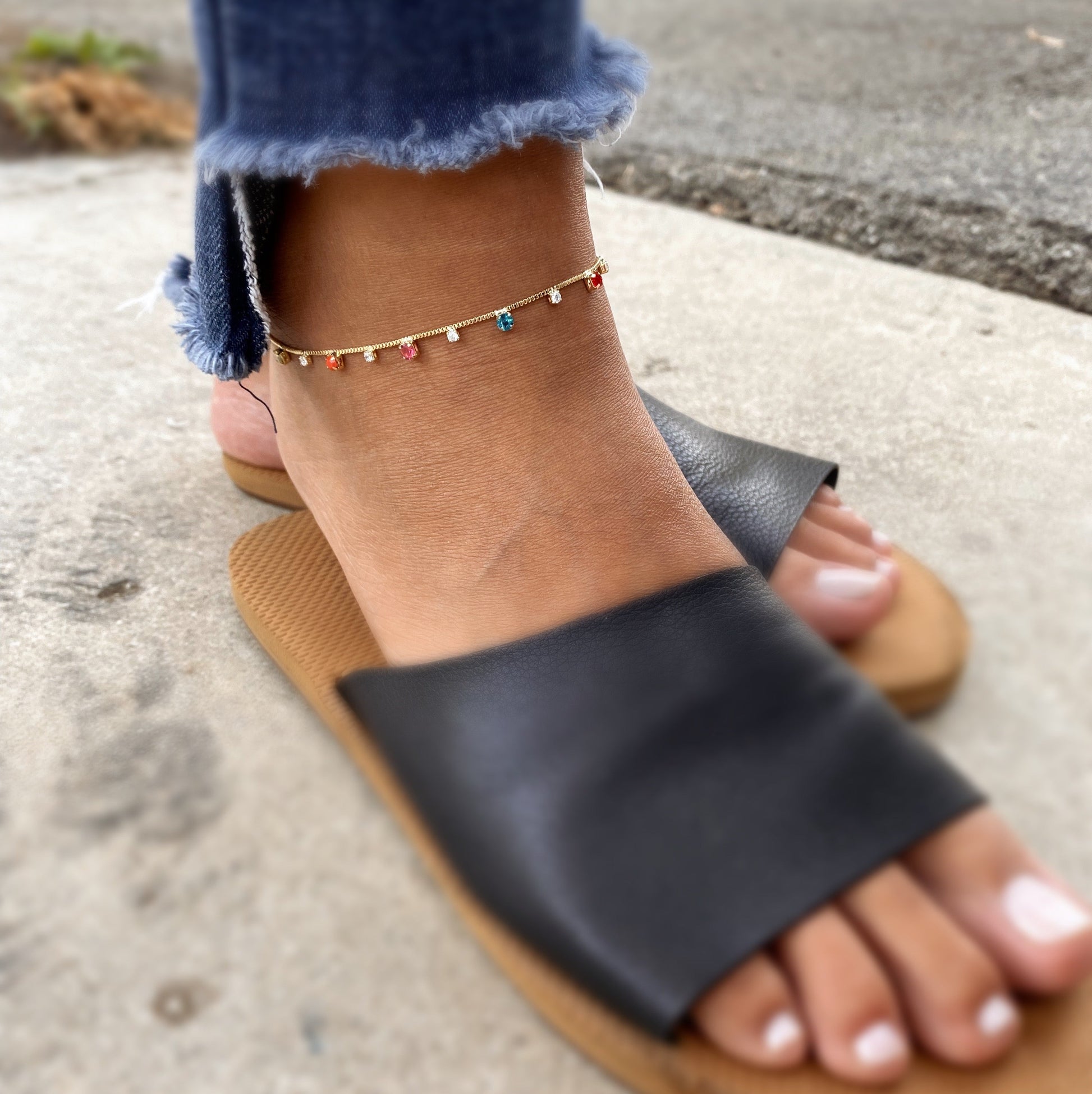 GoldFi Handmade Colorful Micro Cubic Zirconia Anklet 18k Gold Filled Wholesale