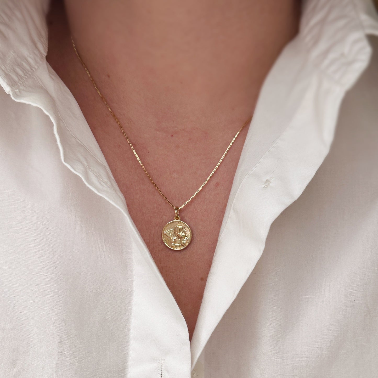 Delicate 18k Gold Filled Angel Coin Pendant - Spiritual Protection Charm for Women