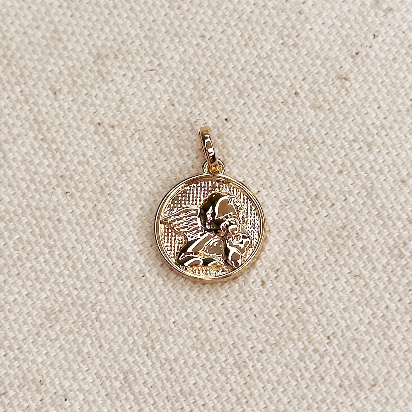 Delicate 18k Gold Filled Angel Coin Pendant - Spiritual Protection Charm for Women