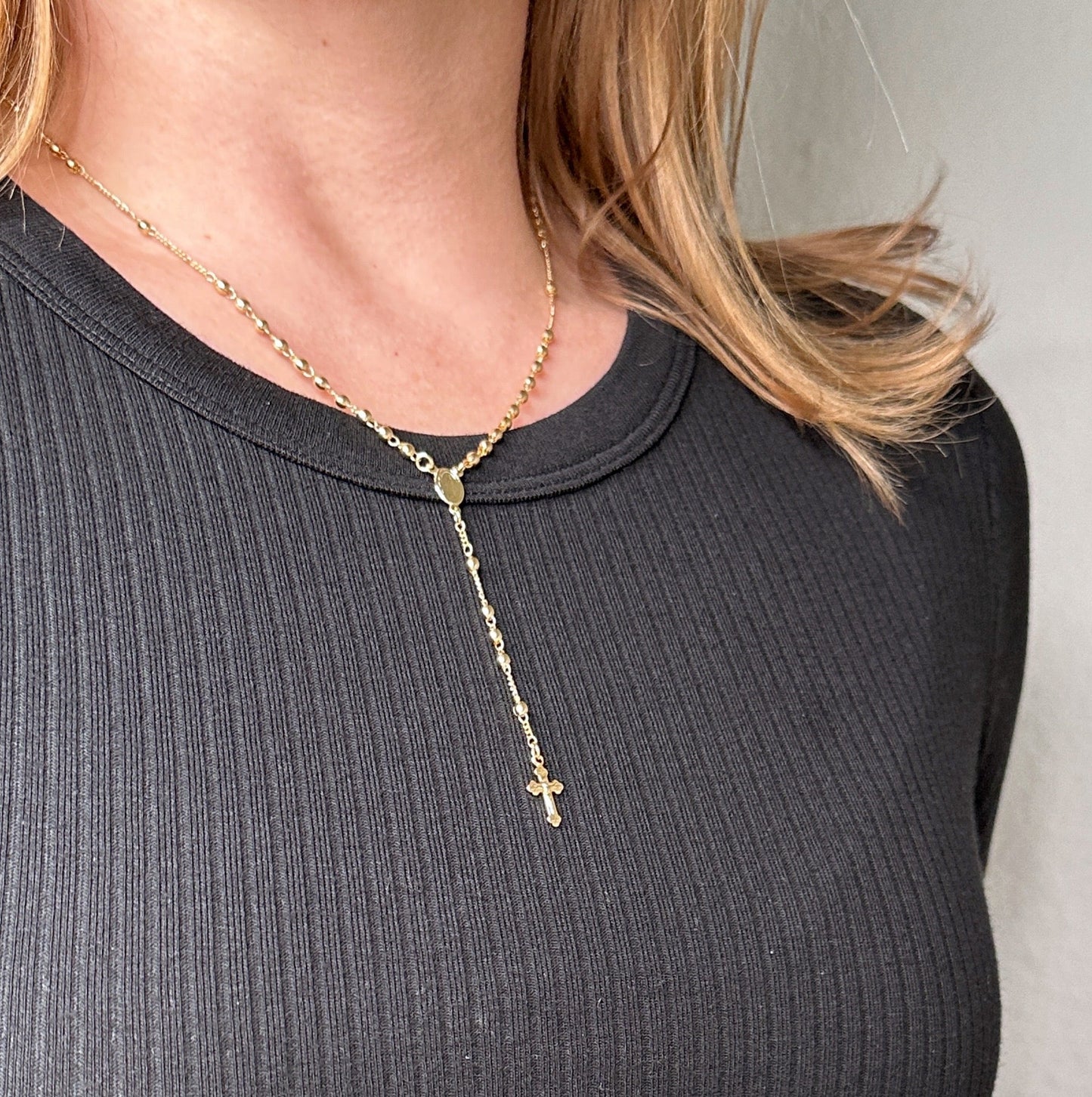 rosary in 18k gold filled Mother of Grace and small cross.