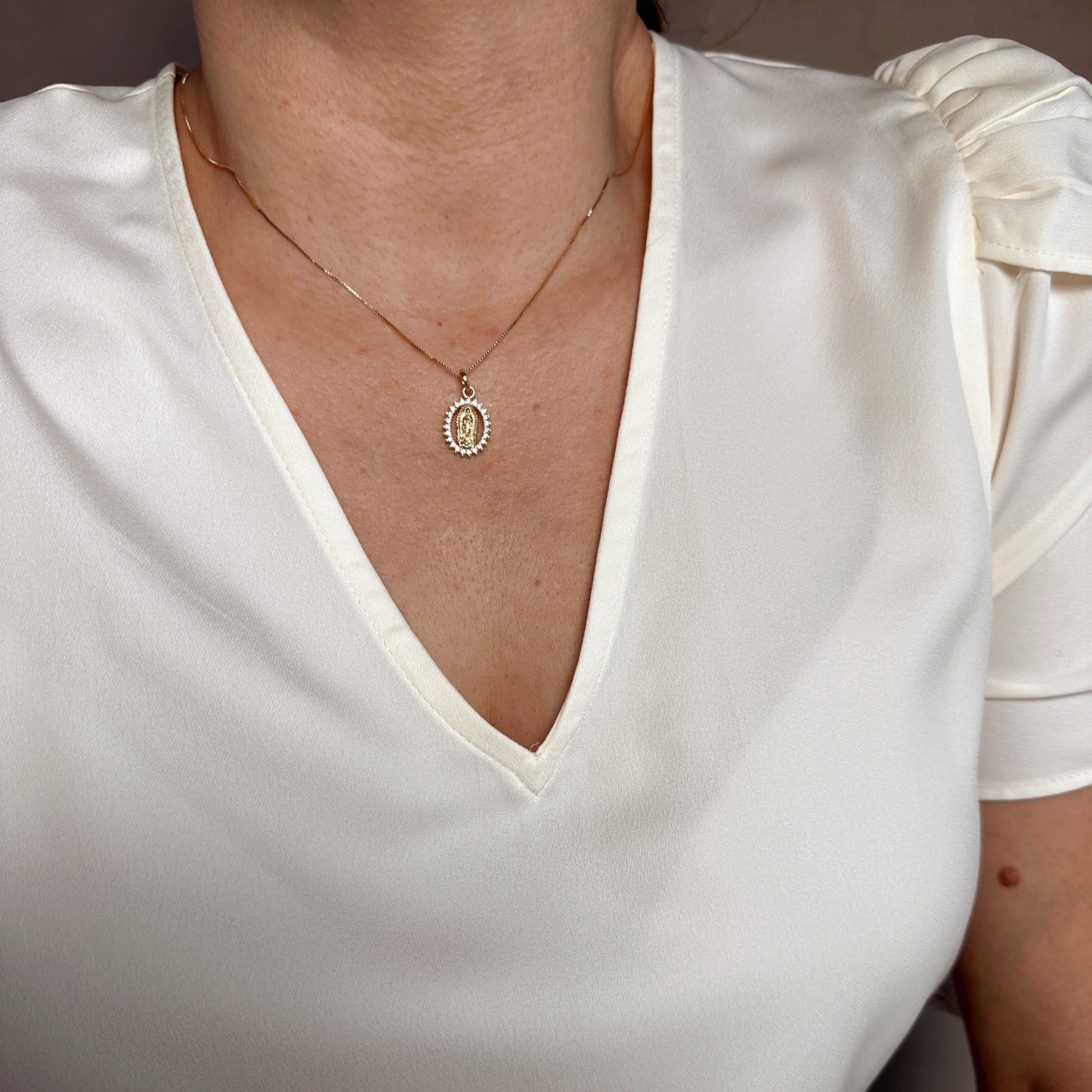 Lady of Guadalupe Pendant - Religious Jewelry with CZ