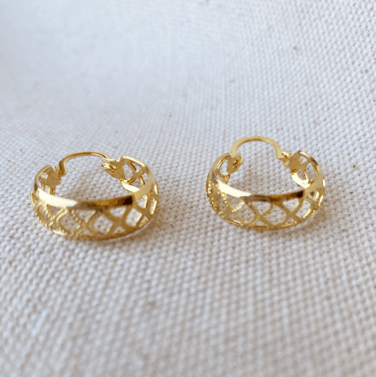 GoldFi Very Light 18k Gold Filled Hallowed Detail Hoop Earrings 12mm, 16mm Gold Hoops Vintage Style Clasp Components Wholesale And Jewelry Supplies