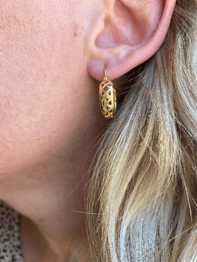 GoldFi Very Light 18k Gold Filled Hallowed Detail Hoop Earrings 12mm, 16mm Gold Hoops Vintage Style Clasp Components Wholesale And Jewelry Supplies