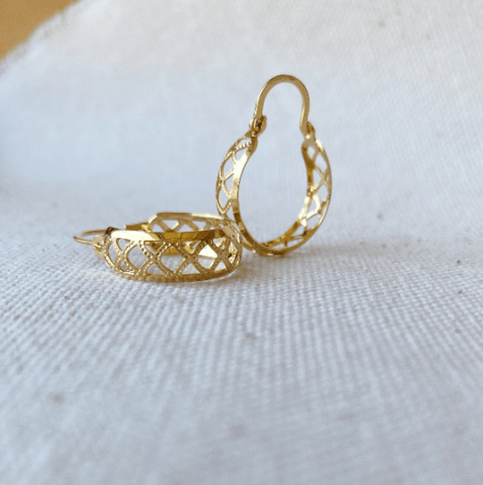 GoldFi Very Light 18k Gold Filled Hallowed Detail Hoop Earrings 12mm, 16mm Gold Hoops Vintage Style Clasp Components Wholesale And Jewelry Supplies