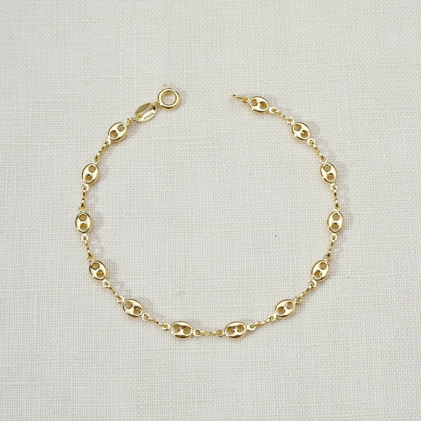 Puff Link Chain Bracelet | Delicate Gold Bracelet for Women | Spring Closure Chain Bracelet | Hypoallergenic Jewelry