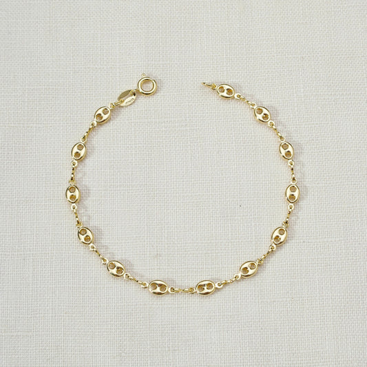 Puff Link Chain Bracelet | Delicate Gold Bracelet for Women | Spring Closure Chain Bracelet | Hypoallergenic Jewelry