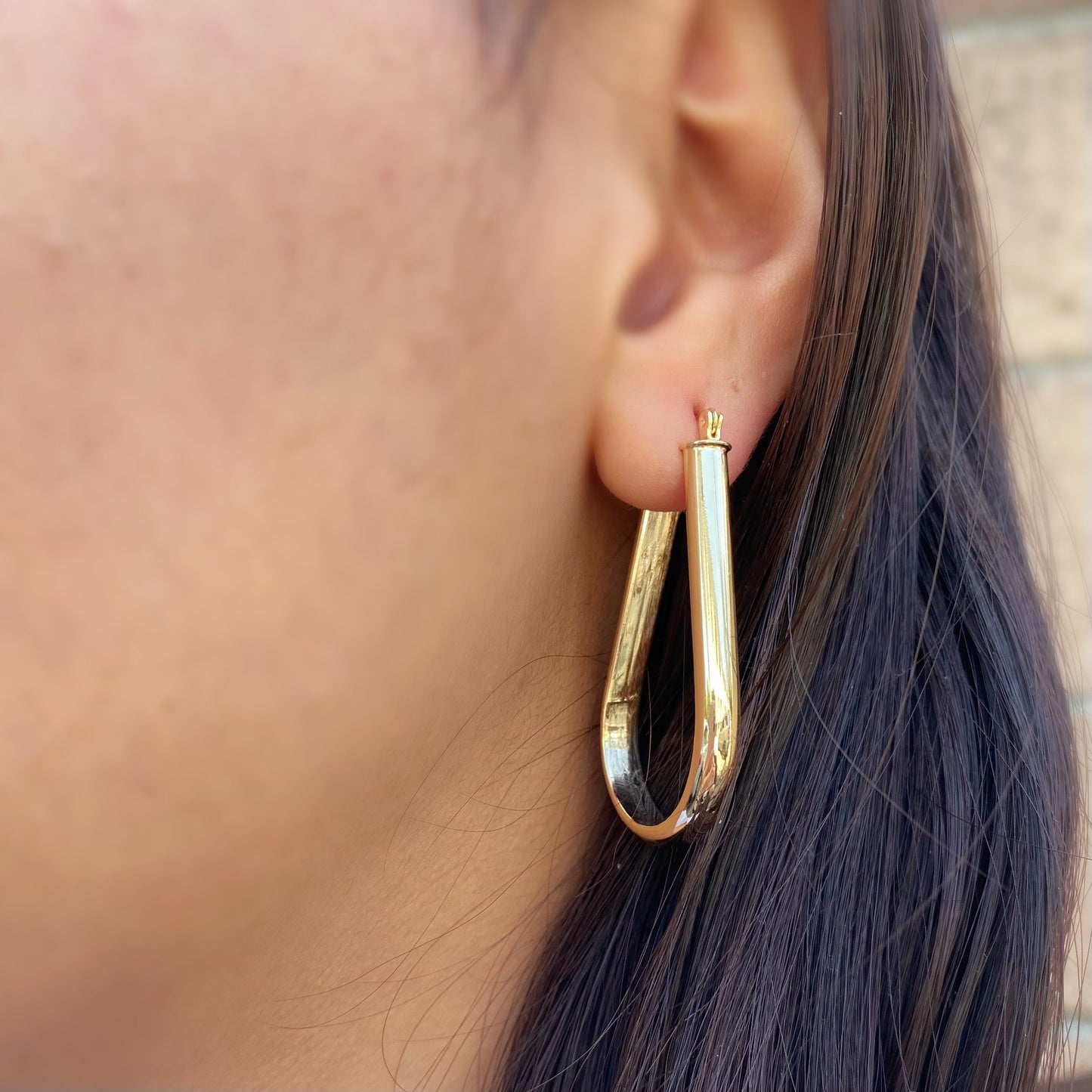 18k Gold Filled long Drop Shaped Hoop Earrings