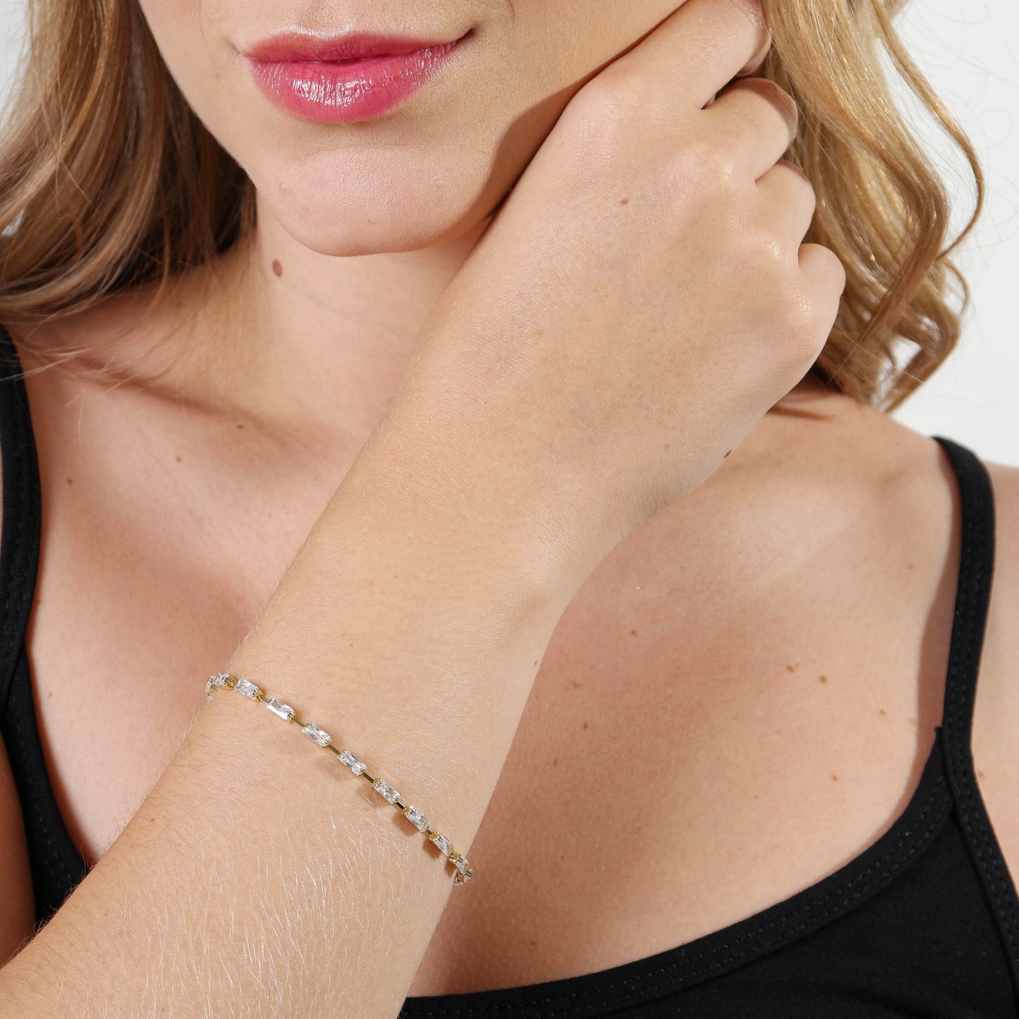 Baguette Tennis Bracelet for Women | CZ Diamond Bracelet | Delicate Gold Bracelet | Hypoallergenic Jewelry
