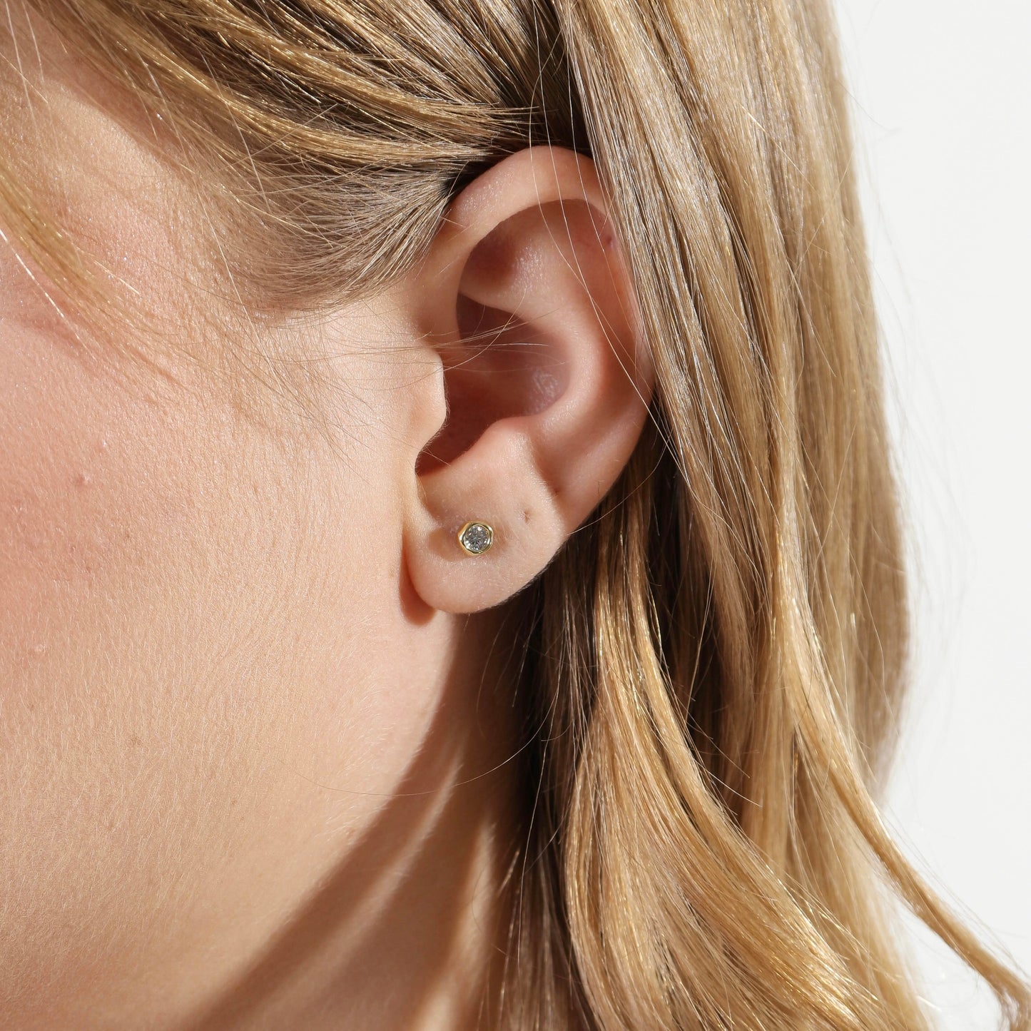Delicate 18k Gold Filled Bezel CZ Stud Earrings - Dainty Round Diamond Look Studs