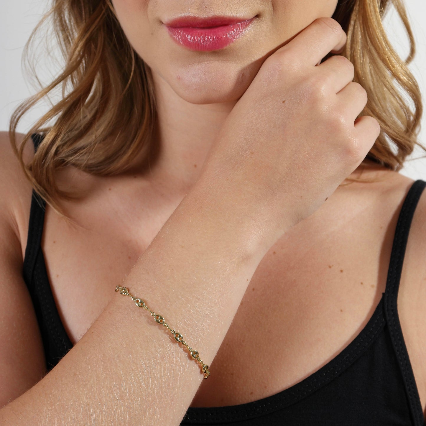 Puff Link Chain Bracelet | Delicate Gold Bracelet for Women | Spring Closure Chain Bracelet | Hypoallergenic Jewelry