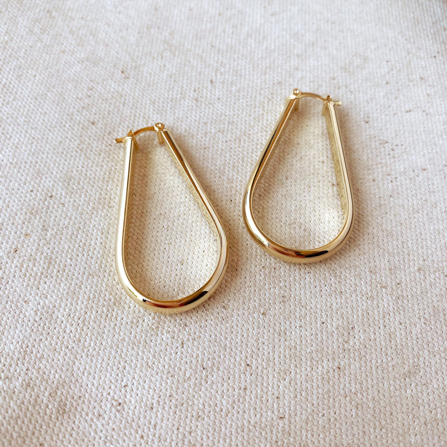 18k Gold Filled long Drop Shaped Hoop Earrings