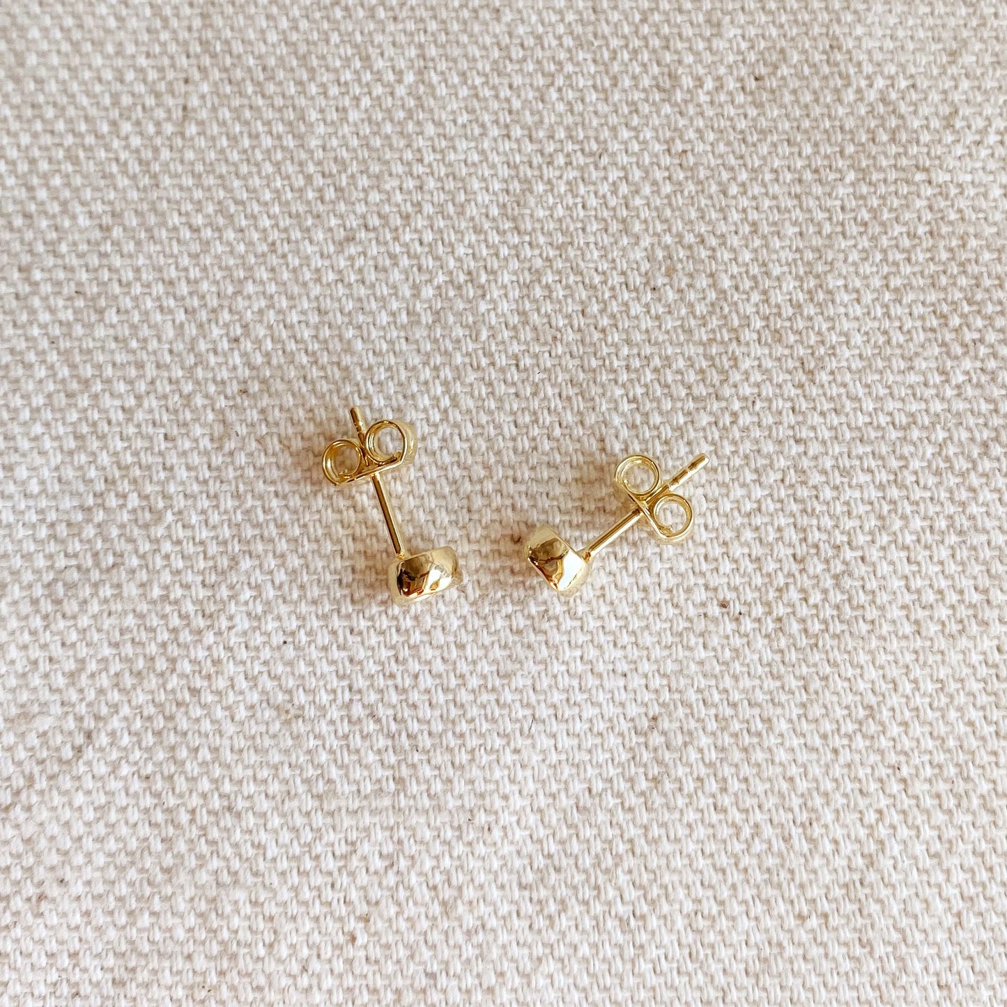 Delicate 18k Gold Filled Bezel CZ Stud Earrings - Dainty Round Diamond Look Studs