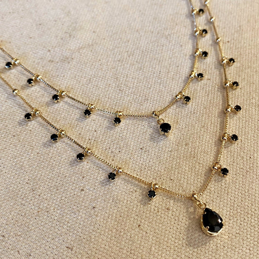 Black CZ Teardrop Necklace - Luxury Satellite Chain with AAAAA Cubic Zirconia | Bestseller Upgraded