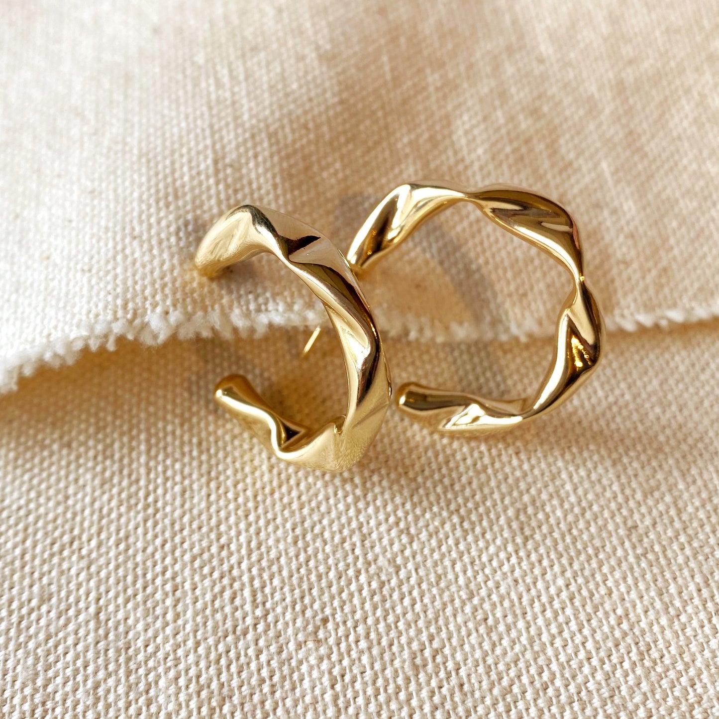 Textured Semi-Hoop Earrings - Twisted Crimped Design for Women