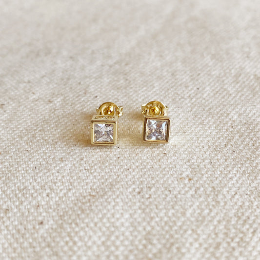 Handcrafted Square CZ Stud Earrings - Waterproof & Hypoallergenic