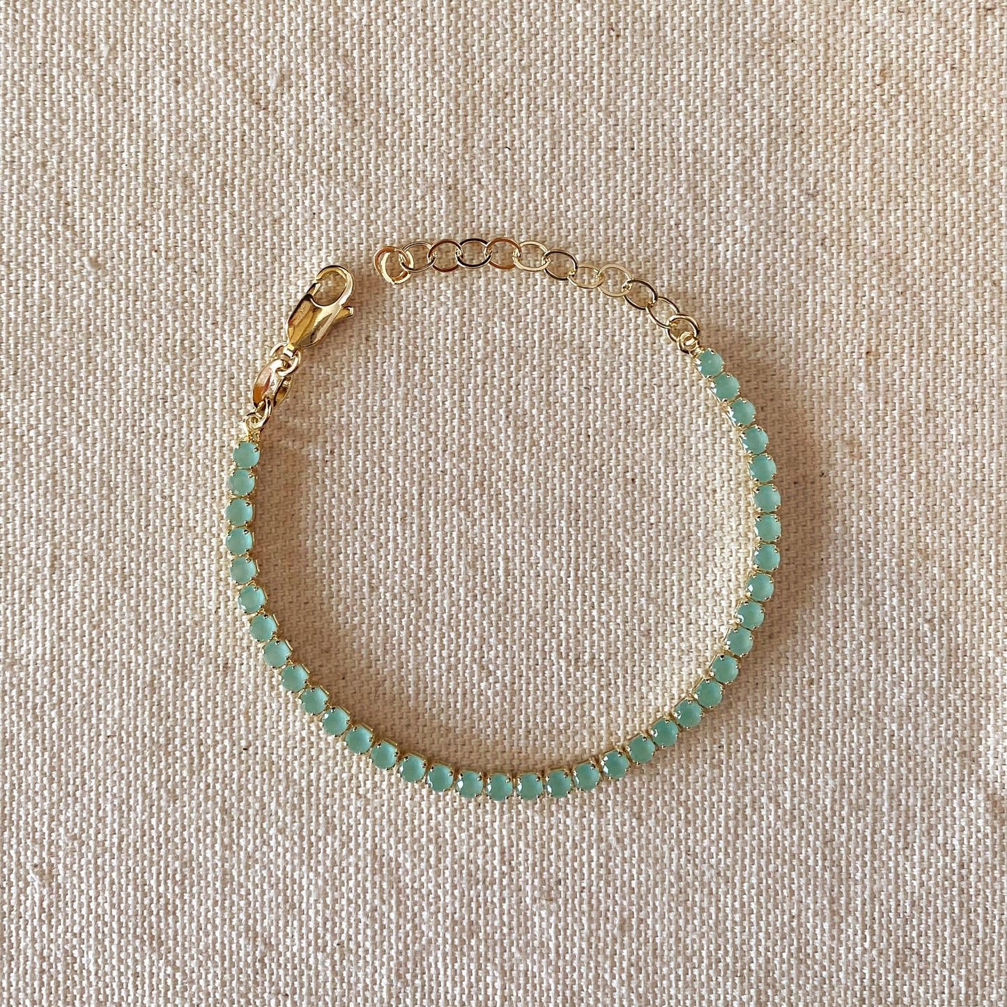Mint Green CZ Tennis Bracelet - Adjustable Chain Bracelet
