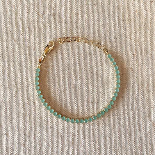 Mint Green CZ Tennis Bracelet - Adjustable Chain Bracelet
