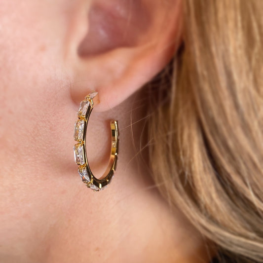 Baguette CZ Hoop Earrings - Luxury Statement Hoops for Women