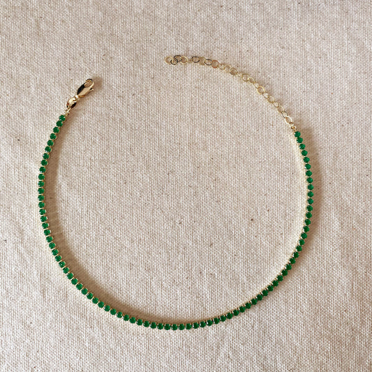 Emerald Green CZ Necklace - Adjustable Tennis Style Cubic Zirconia Chain