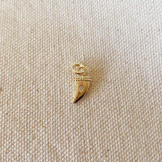 Mini Tusk Pendant with CZ Crystal - Dainty Horn Charm for Women