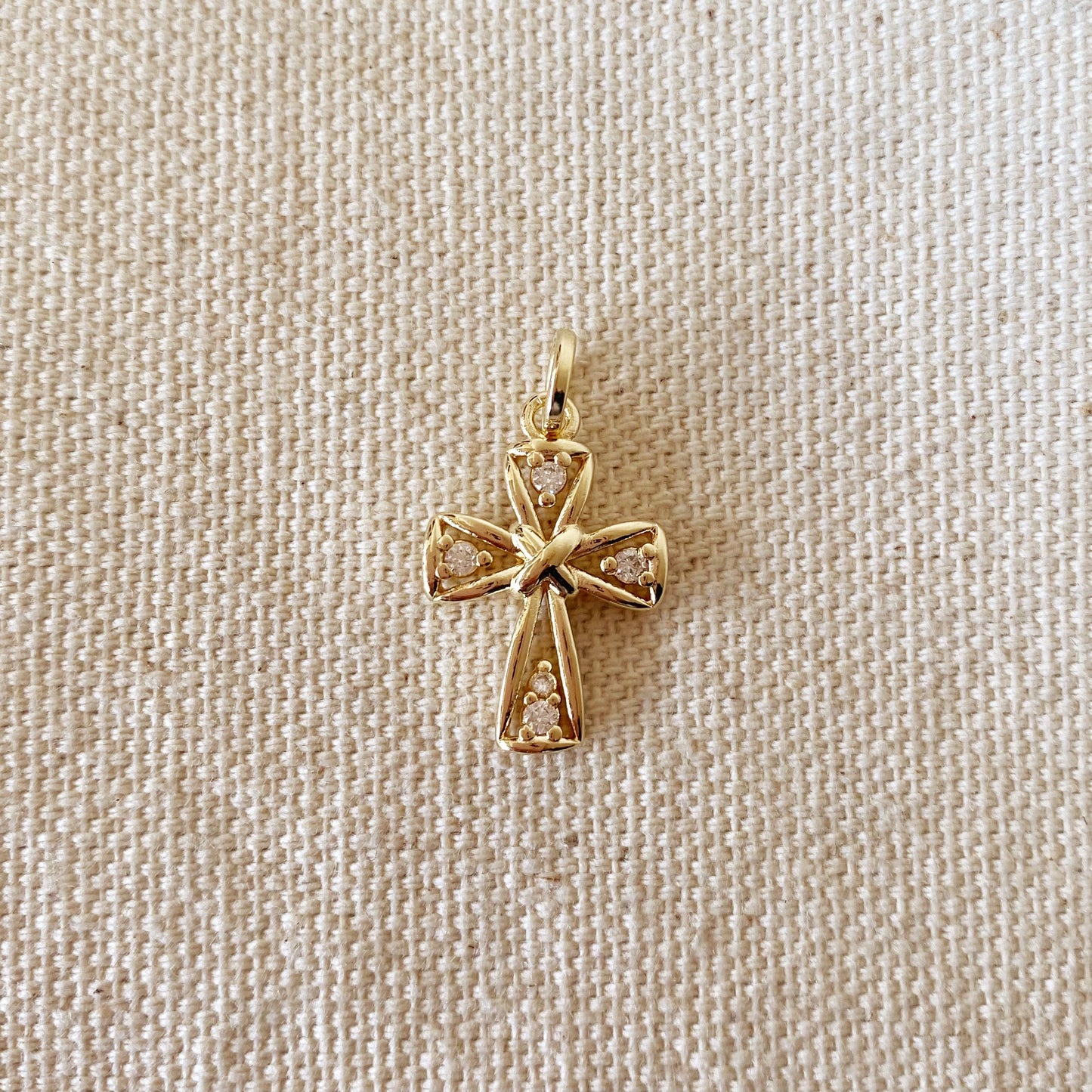 18k Gold Filled Cross With 4 Cubic Zirconia Stones