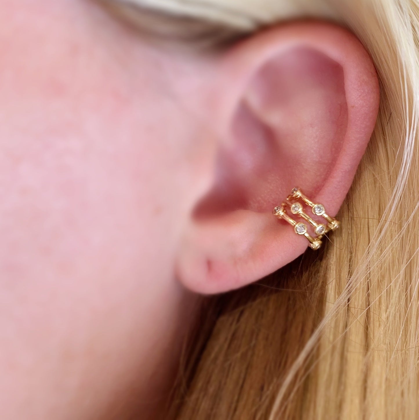 Ear Cuff with Cubic Zirconia - 3 in 1 Bezel Set CZ Ear Cuff