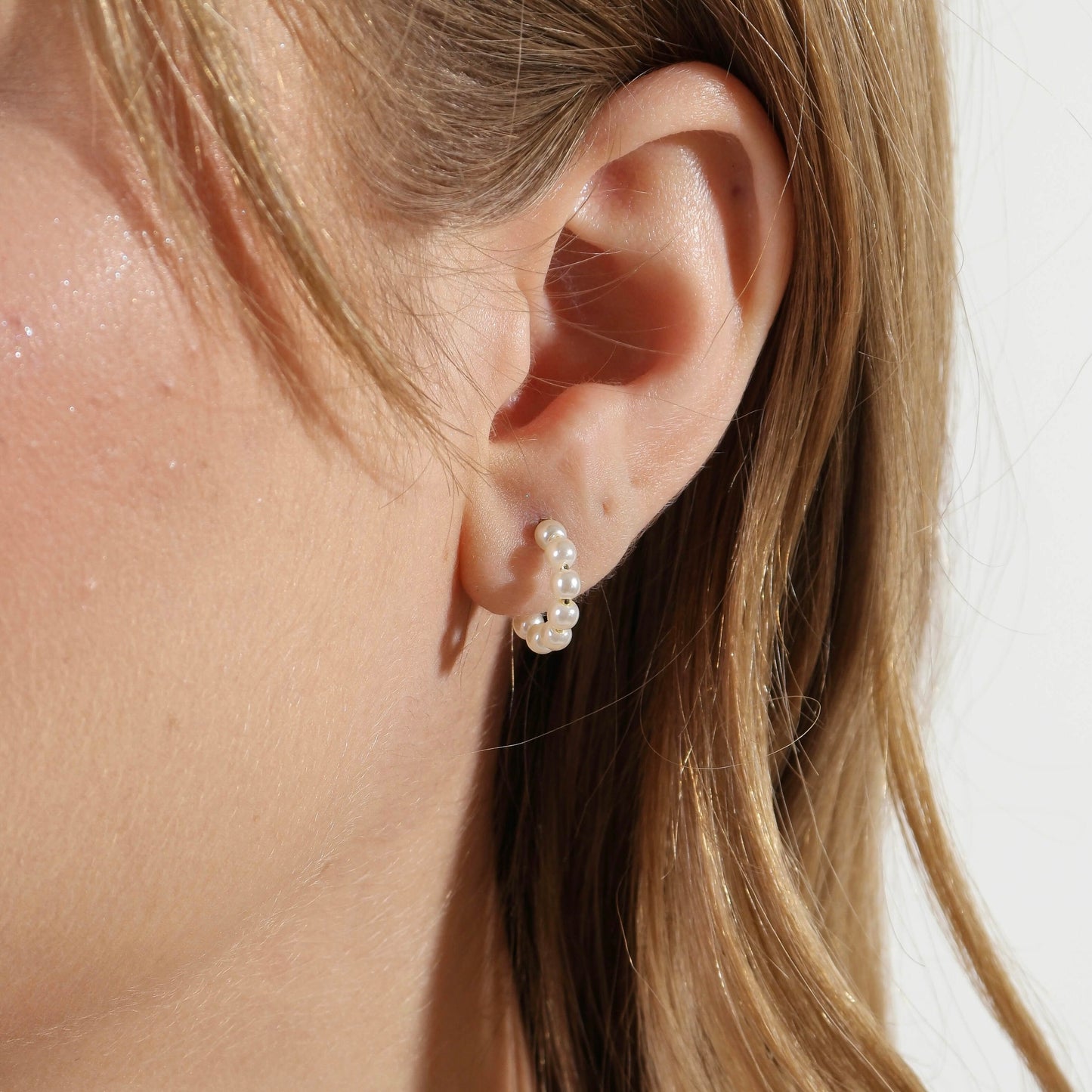 Pearl Semi-Hoop Earrings - | Delicate Hoops for Women