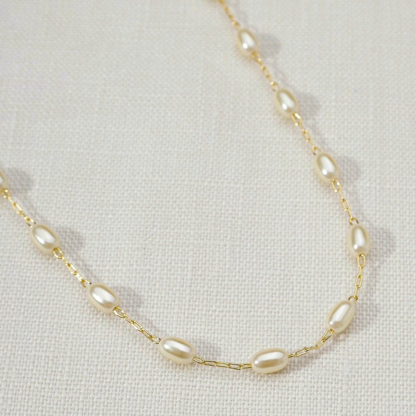 Pearl Necklace - Delicate Oval Pearl Choker with Extender Chain | Handcrafted Jewelry for Women