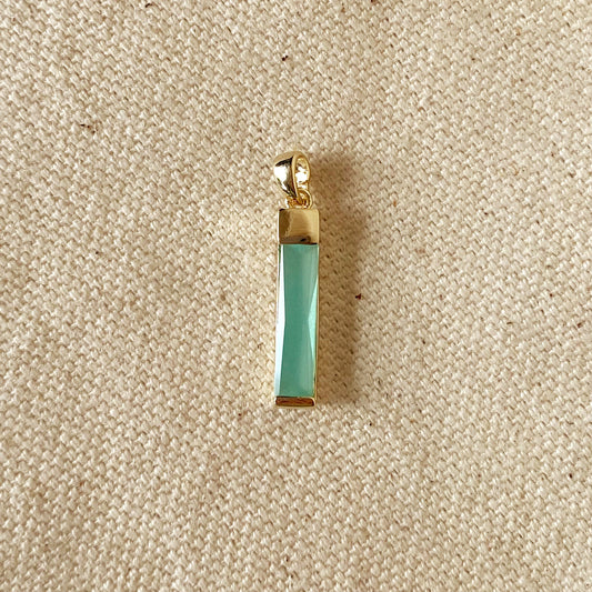 Mint Crystal Baguette Pendant for Women - Long Green Crystal Necklace Charm