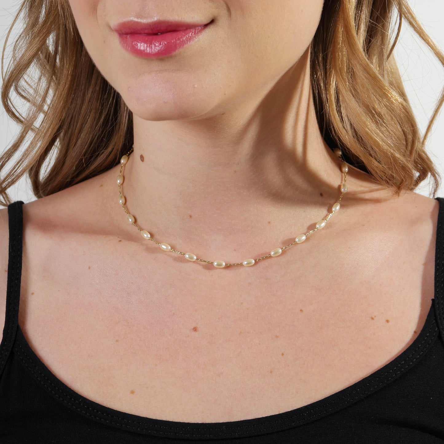 Pearl Necklace - Delicate Oval Pearl Choker with Extender Chain | Handcrafted Jewelry for Women