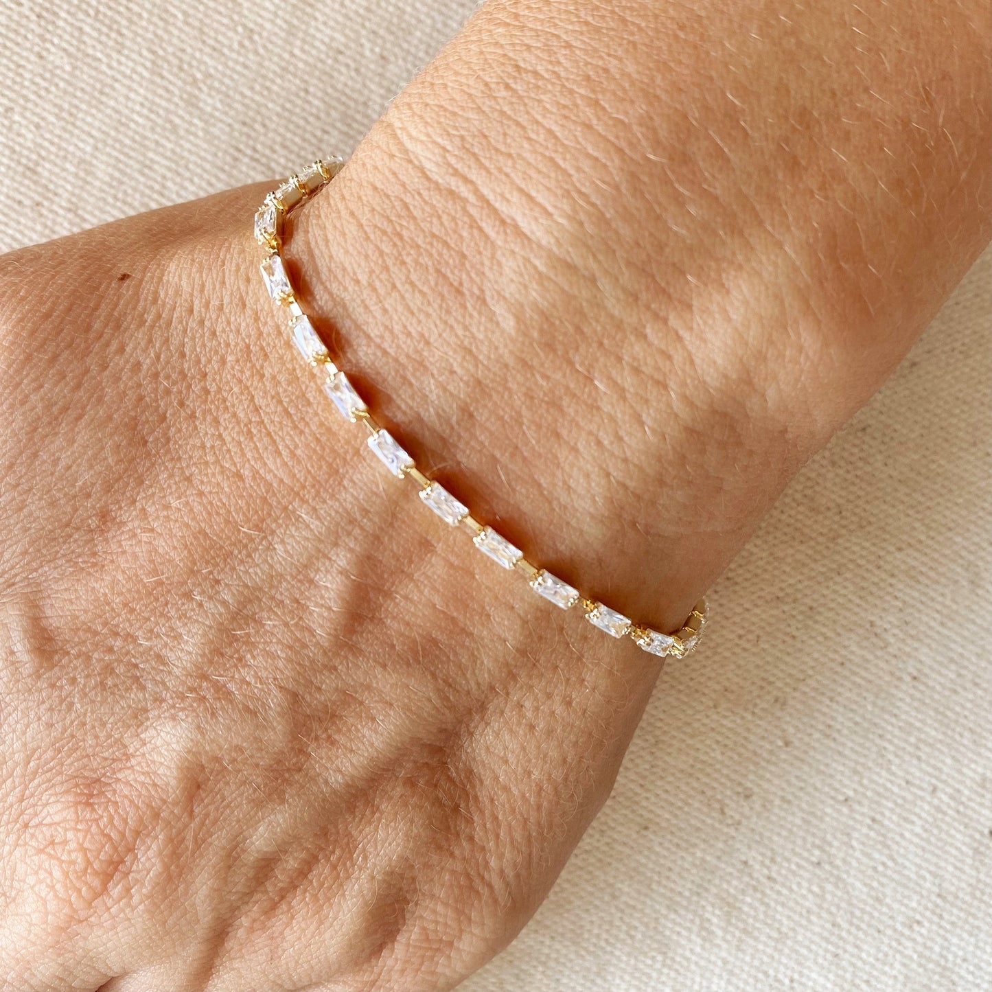 Baguette Tennis Bracelet for Women | CZ Diamond Bracelet | Delicate Gold Bracelet | Hypoallergenic Jewelry