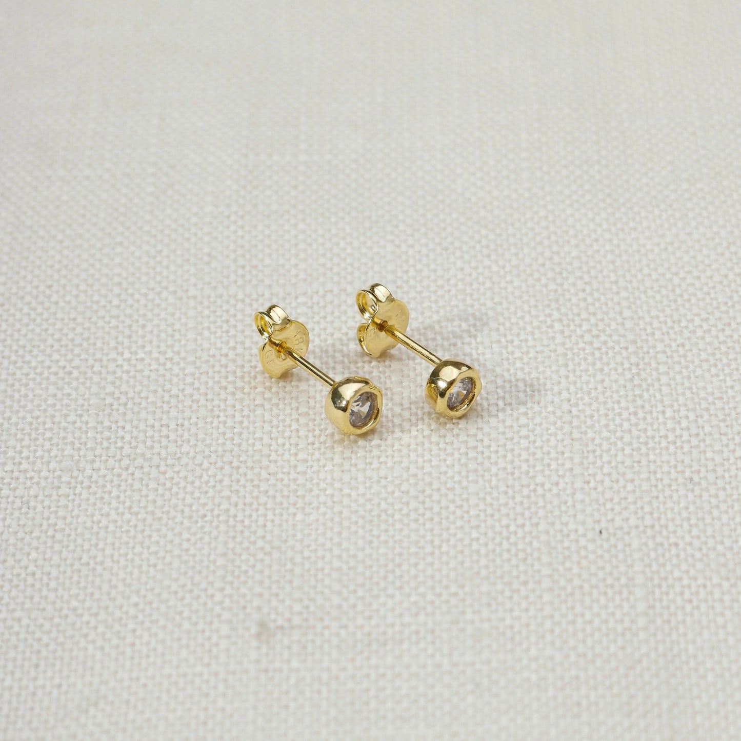 Delicate 18k Gold Filled Bezel CZ Stud Earrings - Dainty Round Diamond Look Studs