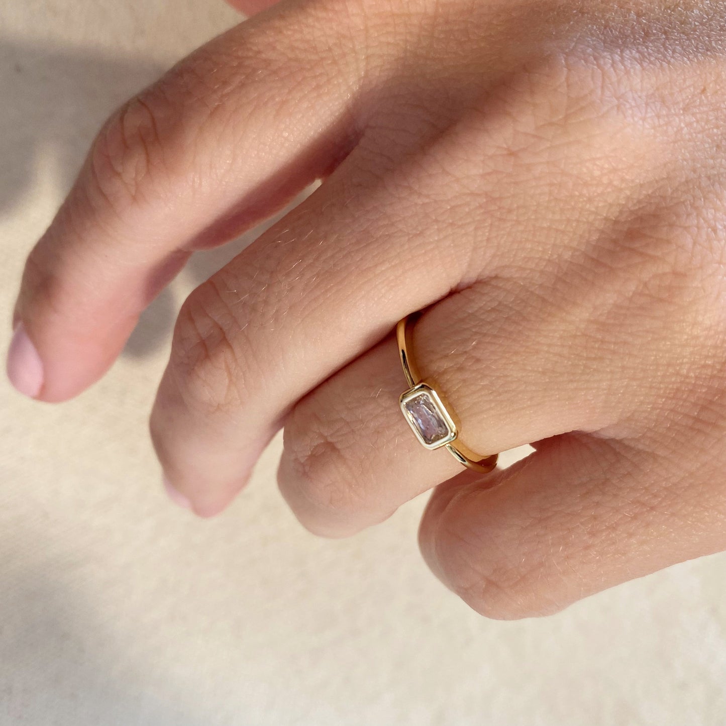 Dainty Rectangle Ring | Minimalist Solitaire CZ Ring | Delicate Stacking Ring | Gift for Her