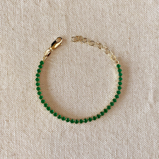 Emerald Green Tennis Bracelet | CZ Bracelet | 3mm Green Stone Bracelet | Colorful Tennis Bracelet