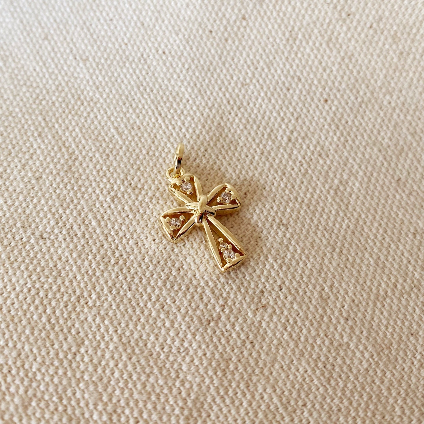 18k Gold Filled Cross With 4 Cubic Zirconia Stones