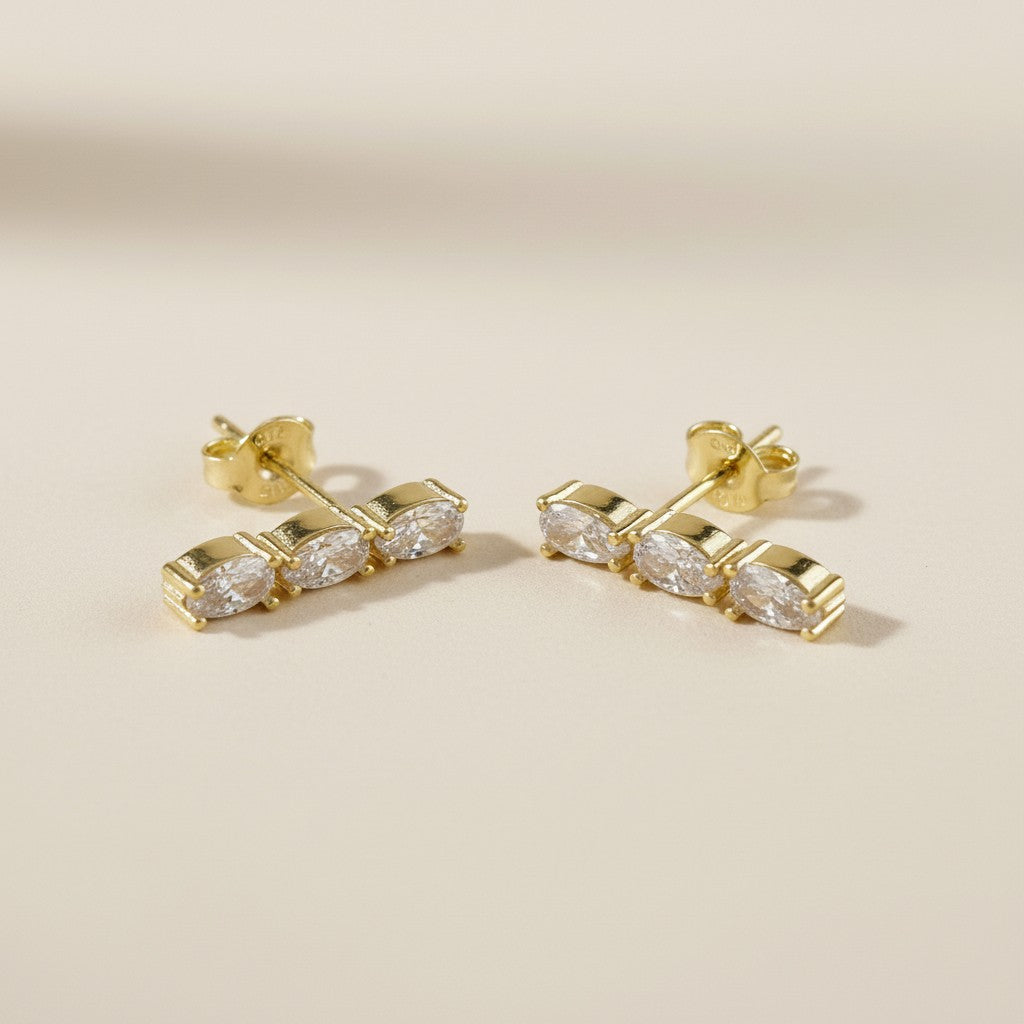 18k Gold Filled Triple CZ Drop Earrings — Sparkle, Stacked Three Times Over