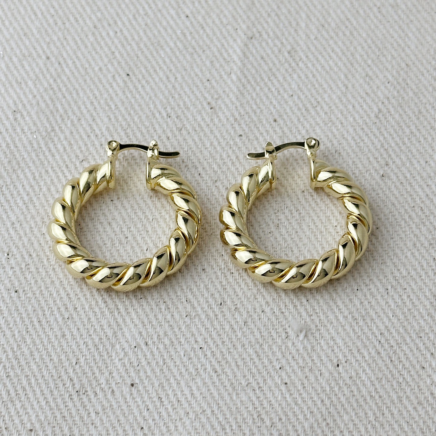 18k Gold Filled Twisted Tube Hoop Earrings - The Croissant Hoops