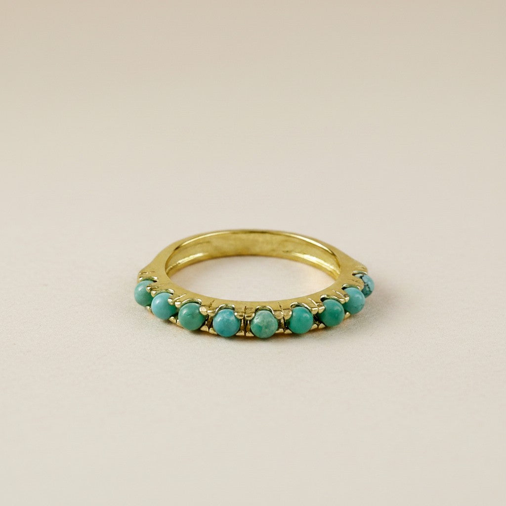 🩵 18k Gold Filled Natural Turquoise Band Ring — Bohemian Soul, Golden Heart