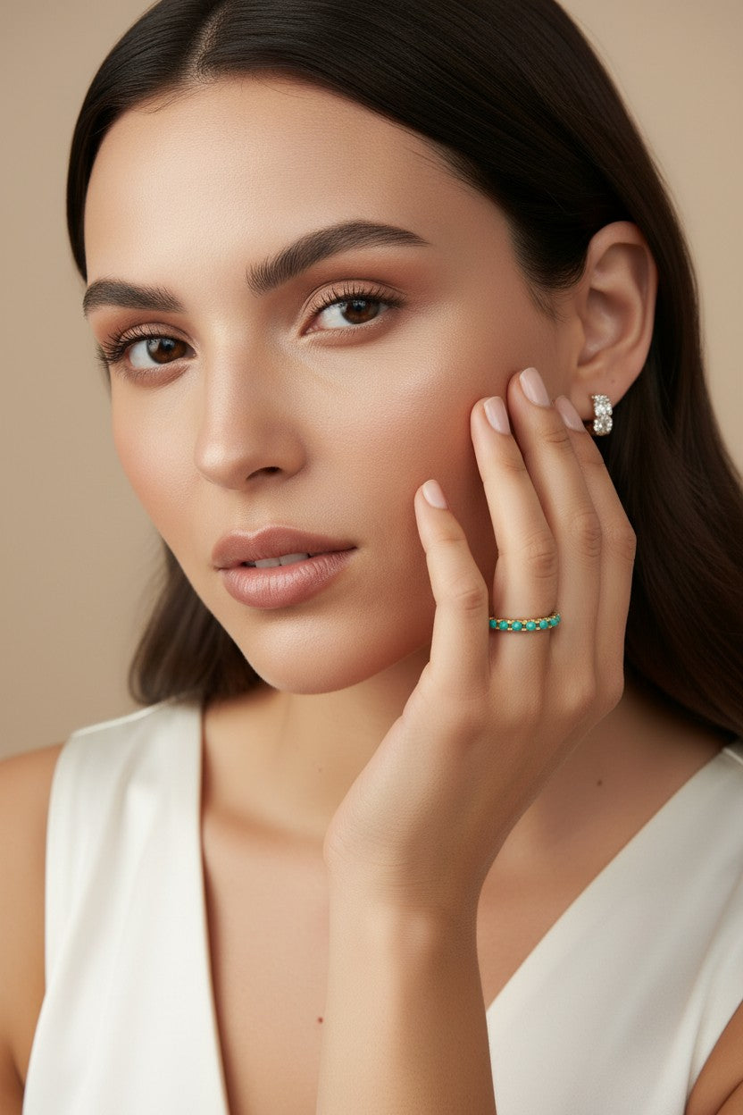 🩵 18k Gold Filled Natural Turquoise Band Ring — Bohemian Soul, Golden Heart